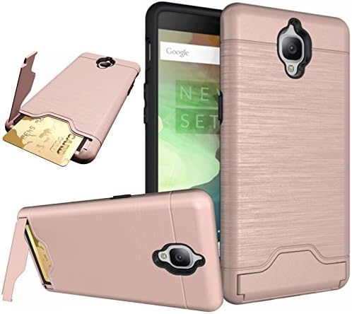 OnePlus 3/3T Case,ARMORCOO(TM) Brushed Metal Texture Dual Layer Hybrid Flexible TPU Bumper Shock Absorbing with 1 Card Slot KickStand Case Cover for OnePlus 3 / OnePlus 3T (Rose Gold)