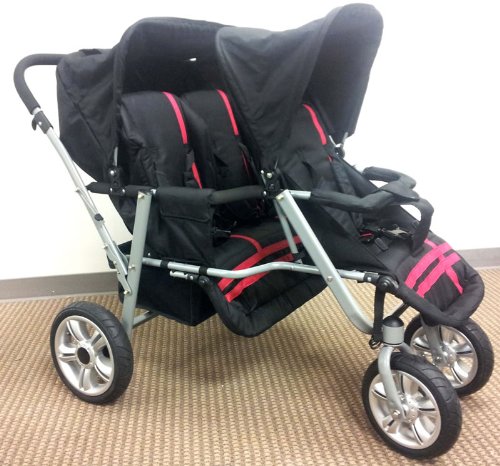 Red and Black Triple Trio Tandem Baby Jogger Stroller with Rain Canopy – Free Matching Carry Bag, Baby & Kids Zone