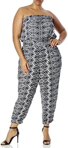 [28304XR-BW-3X] Womens Plus Size Jumpsuit: Strapless, Pockets, Elastic Waist