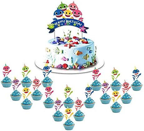 36 Pieces Shark Cupcake Toppers Baby Shark Cake Topper Shark Theme Party Supplies Shark Family Baby Shower Birthday Party Decorations
