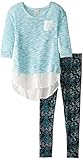 One Step Up Big Girls' Sweater Knit Top with Leggings 2-Piece Set, Jade Black, Medium/10-12