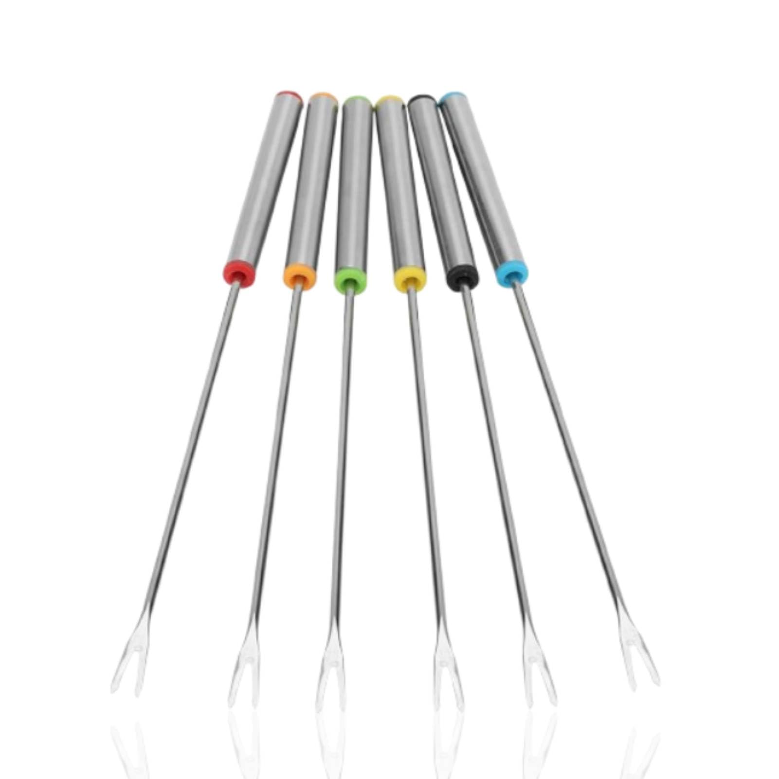 HERCHR 6Pcs Stainless Steel Fondue Forks, 24cm Long-Handled, Assorted Colors