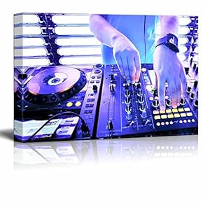 Canvas Prints Wall Art - Dj Playing The Track in The Nightclub at a Party/Bar | Modern Wall Decor/Home Art Stretched Gallery Wraps Giclee Print & Wood Framed. Ready to Hang - 12" x 18"