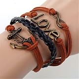 HUMASOL Bronze Infinity Lady Retro Knit Cross Love/Rudder Anchor/Love Charms Suede Wrap Bracelet Gift
