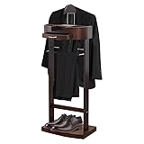 MLIKYRGK Wood Suit Valet Stand With Drawer Top Tray