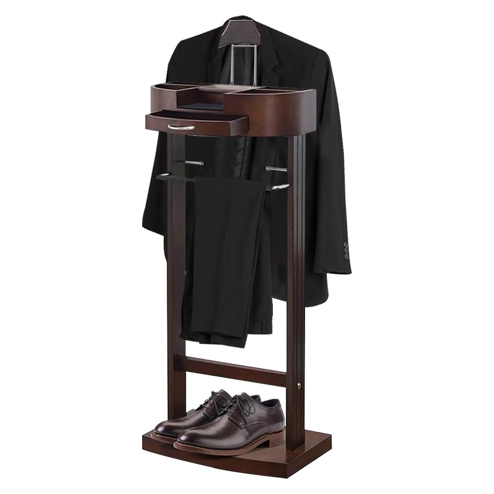 MLIKYRGK Wood Suit Valet Stand With Drawer Top Tray