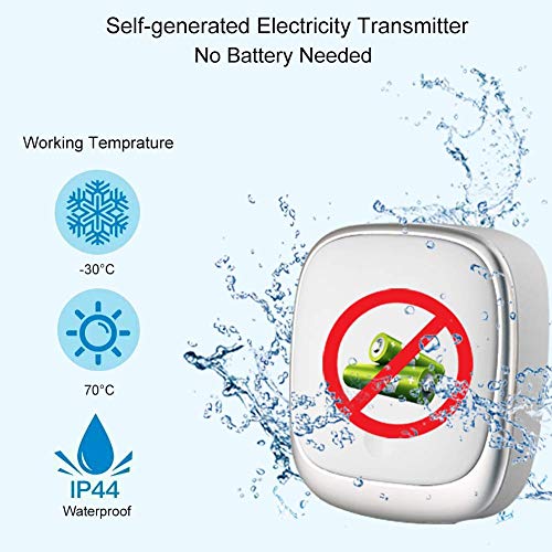 Wireless Doorbell with 2 Receivers Waterproof Doorbell Kit for Home Classroom Door Bell ChimeNo Battery Required, Colorful LED Flash and Sound, Adjustable 4 Level Volume & 38 Melodies