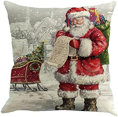 LEvifun Merry Christmas Pillow Case Xmas 18 x 18 Cushion Cover Cute Elk Rabbit Angel Merry Chritmas Home Decor Design Throw Pillow Cover Pillow Case 18 x 18 Inch Flax Cotton Linen for Sofa (N)