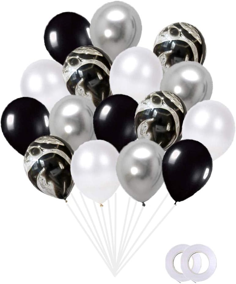 Black Agate Latex Balloons White Metallic Silver Black Party Set(60pcs)12Inch Latex Balloons Birthday Baby Shower Wedding Office Party Colorful Balloons