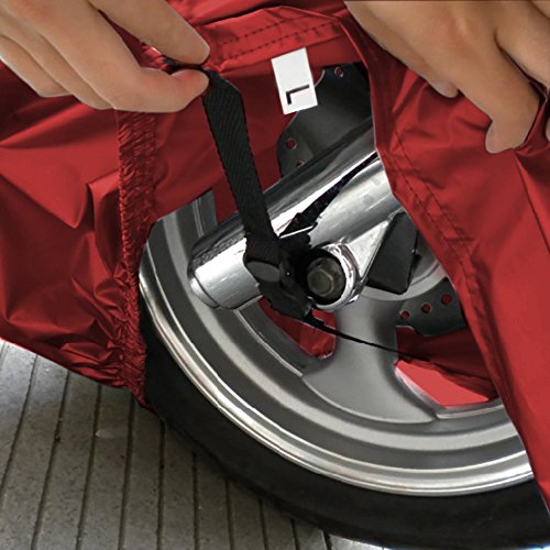 Wonderoto Motorcycle Cover Universal Protective Outdoor Cover with Storage Bag, Waterproof Dustproof Ultra Violet Protective, Black and Red