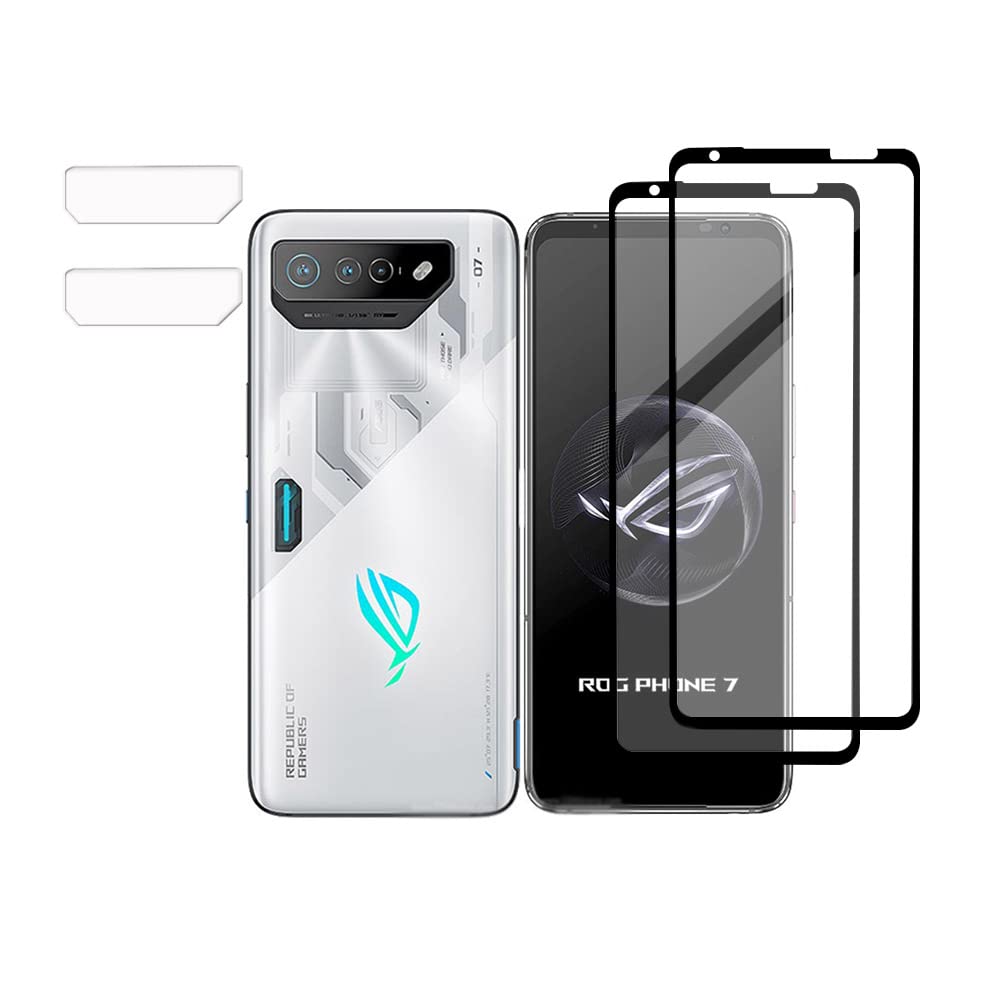 QINOUK for Asus ROG Phone 7 Ultimate [2+2 Pack] Protection film, [2 Pack] Full Screen Protective Film, [2 Pack] HD Clear Tempered Glass Camera Protection Film, [Anti-Scratch]