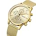 Mens Stainless Steel Calender Alloy Business Formal Quartz Wrist Watch for Man (Gold)