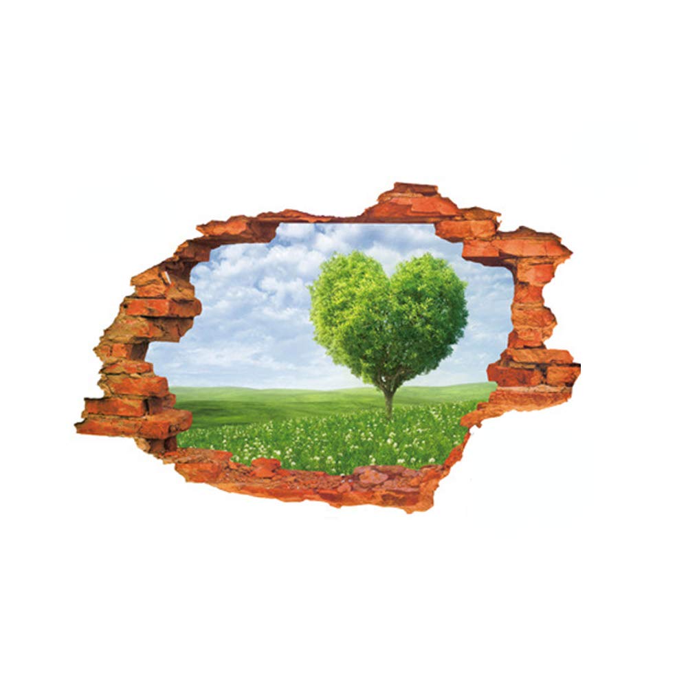 3D Green Heart Tree Broken Wall Sticker Decal Scenery View Wall Decal