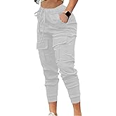 HOPYOP Womens Cargo Pants,Athletic Elastic Waist Baggy Cargo Pants for Women with Pockets