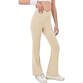 Haloumoning Girls Crossover High Waisted Flare Pants Kids Bootcut Leggings Full Length Bell Bottoms 5-14 Years