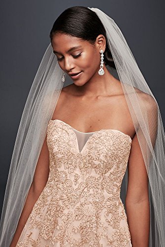 Cathedral Veil with Metallic Embroidery Style V2018, Rose Gold