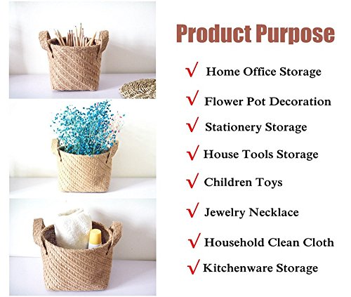 Storage Basket Flower Pot Blended Weaving Line Laundry Handmade Organizer Plant Box Garden Kids Toys Nursery Handle Bag by Xiaolanwelc (Weaving linen, L) - Thumbnail 5
