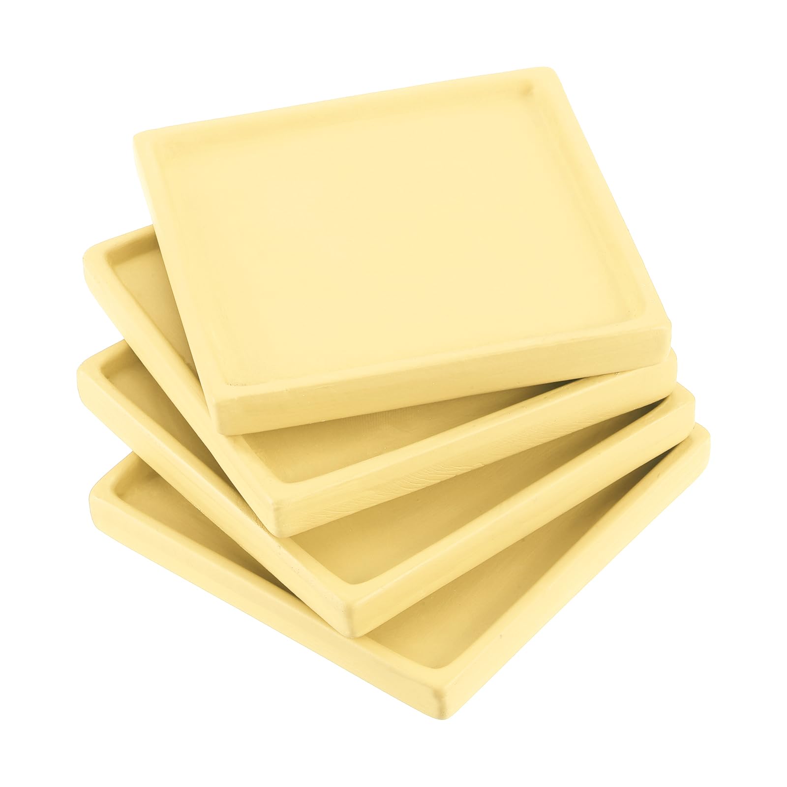 PATIKIL 5 Inch Plant Pot Saucers, 4 Pack Ceramic Square Plant Saucer Tray Flower Planter Drip Tray for Indoors Outdoors Patio Balcony, Light Yellow