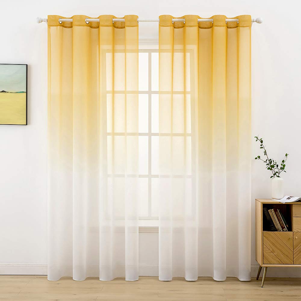 MIULEE 2 Panels Sheer Voile Curtains Color Gradient Gradually Changed Decorative Ring Top Eyelet Window Elegance for Bedroom Livingroom Nursery Room 140 x 260 Cm 55" W x 102" L Orange