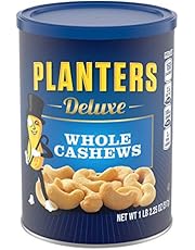 PLANTERS Deluxe Whole Cashews, 18.25 oz. Resealable Jar - Wholesome Snack Roasted in Peanut Oil with Sea Salt - Nutrient-Dense Snack & Good Source of Magnesium