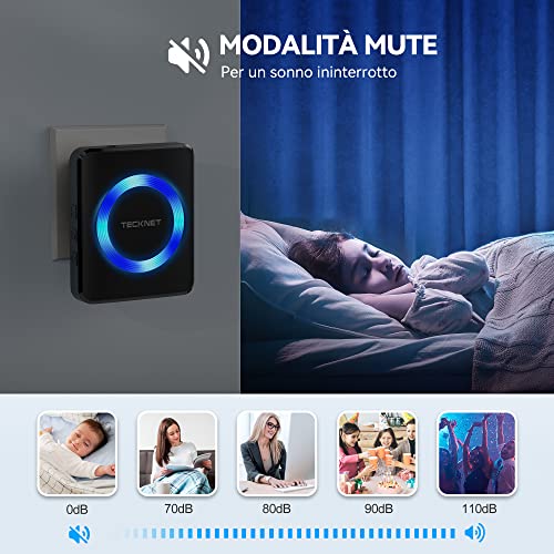 TeckNet Wireless Doorbell, Portable Wireless Doorbell, 60 Ringtones, LED Indicators, 400 M Operating at Large Distance, 5 Selectable Volumes (1 x Transmitter and 2 x Receiver)