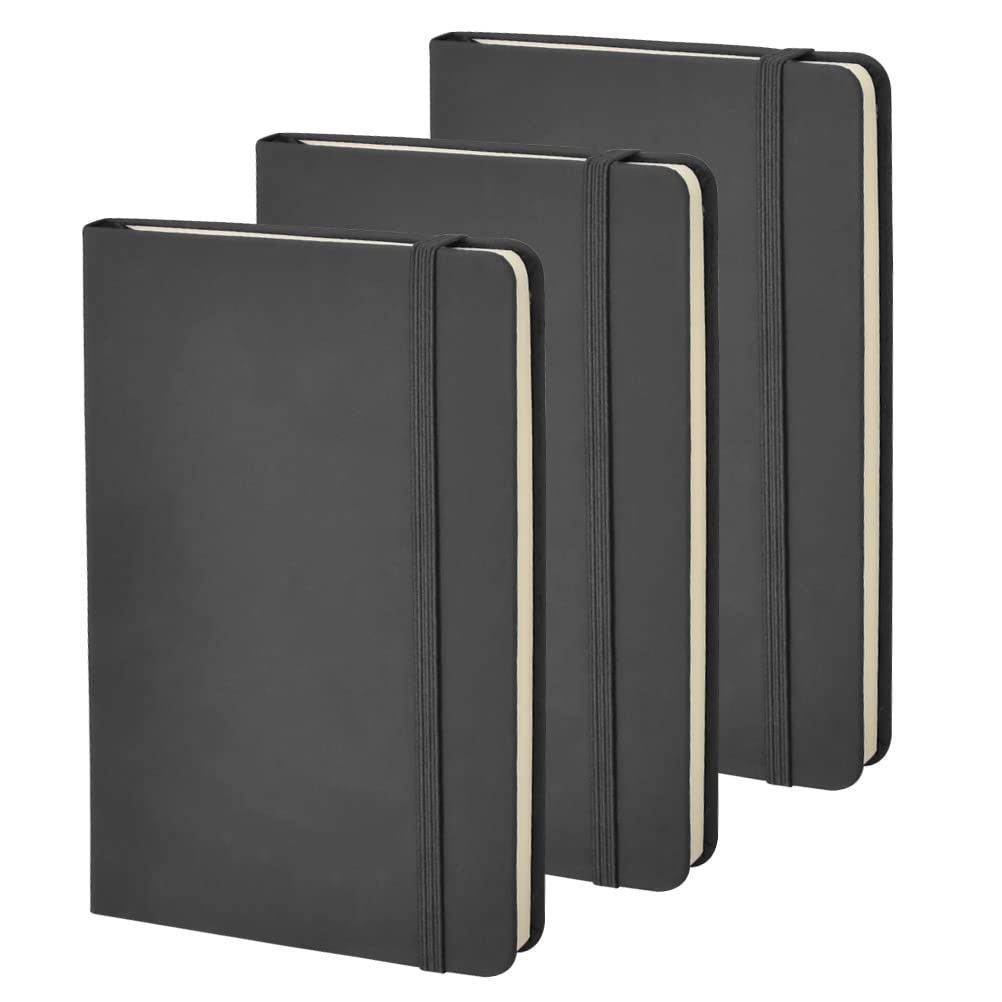 3 PCS Journal Lined Notebook,A5 Hardcover Notepad for Office, 160 Pages Book with Elastic Strap, Diary Pad for Business Writing, Note Recording,Balck