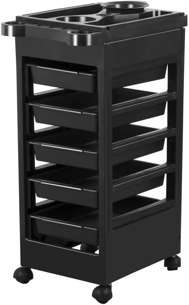 Yaheetech Salon SPA Beauty Hairdressing Rolling Trolley Cart with 5 Drawers Hair Dryer Service Tray Tool Storage Cart Black: Furniture & Decor