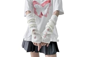 Donloise Y2K Coquette Stars Arm Warmers Cute Knit Fingerless Gloves Gyaru Harajuke Lolita Arm Covers w/Thumb Hole Arm Sleeve