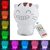 YoCoo, 3 Modes USB Rechargeable Children Night Light with Single Color, 9-Color Breathing and 9-Color flickering Modes, Tap Control Timer Lamp with IR Remote Controller for Kids Bedroom Gift
