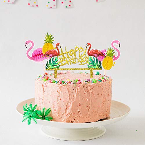 Efivs arts 49 Pieces 3D Flamingo Pineapple cake Cupcakes Toppers Cocktail Picks Party Supplies for Luau Summer Hawaiian Birthday Wedding Beach Party Decoration