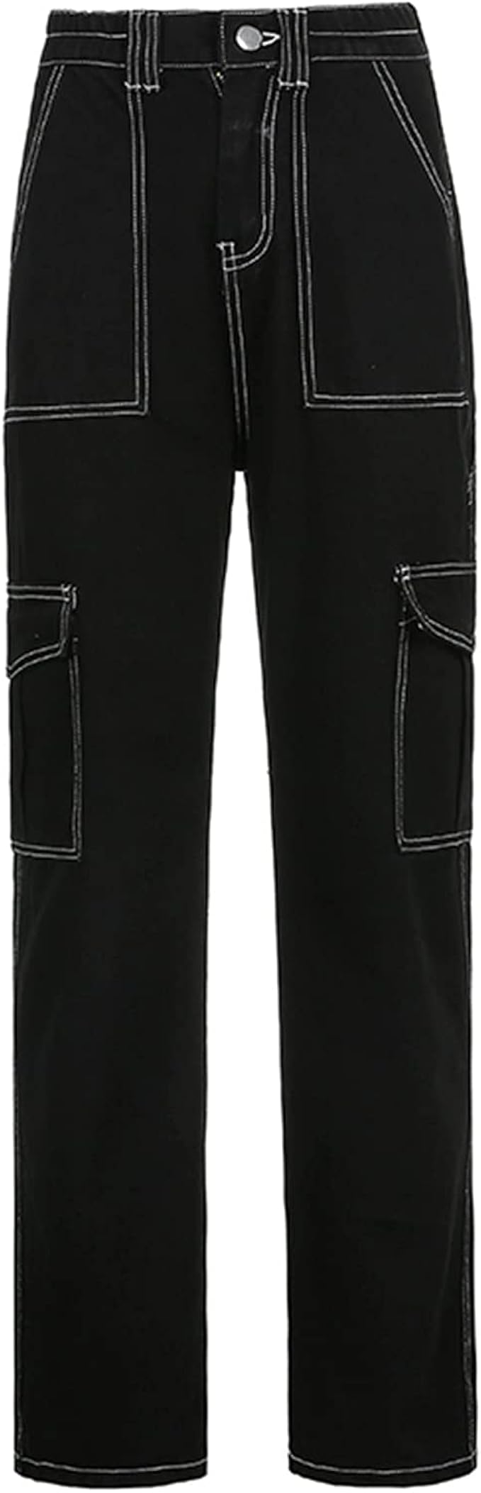 High Waisted Jeans for Women Pocket Side Straight Wide Leg Cargo Jeans