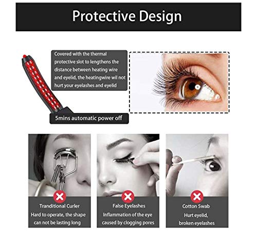 Heated Natural Eyelash Curler Portable Electric Curler Mini Usb Rechargeable Curler Eyelashes Curling Quick Heating Safe Hassle-Free Adjustable Eye Lash Tools Best Girls Women Gift Valentine\'S (Black)