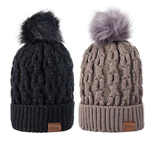 Women winter pom pom beanie hat with warm fleece lined,…