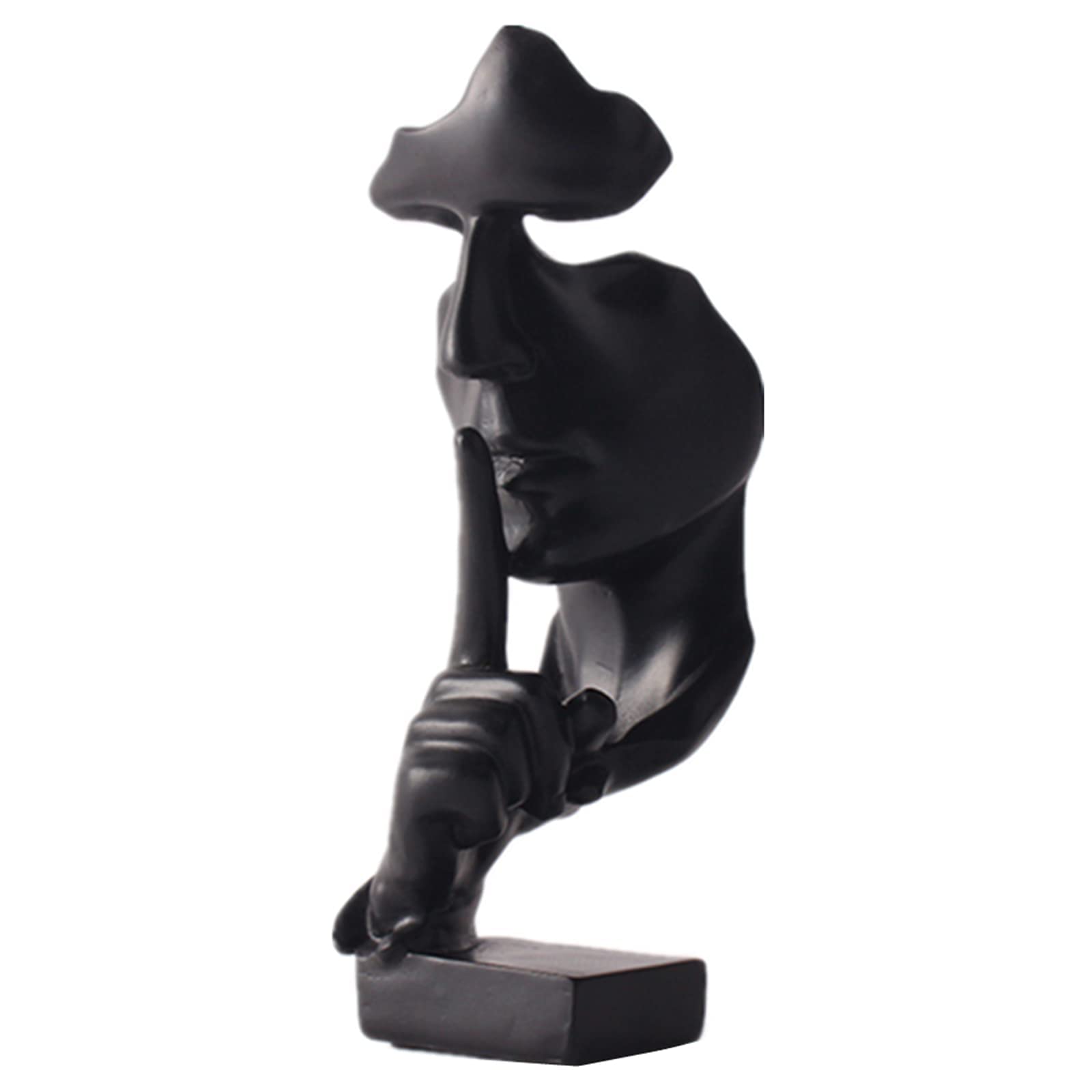 LECMACY Silence is Gold Thinker Statue, Keep Men Face Abstract Art Figurine Sculptures Decorative Objects Piano Desktop Decor for Creative Room Home, Office Study 3.93 L/3.93 W/11 inch H(Black)