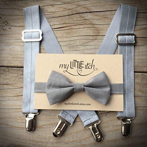Bow Tie and Suspender Set - Silver and Gray