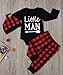 Baby Little Man Long Sleeve Print Romper Plaid Pants Hat Outfits Layette Set (Black, 0-6 Months)