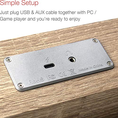 MICA Computer Speakers, Wired Computer Sound Bar, Wooden Mini Soundbar, USB Powered PC Speakers