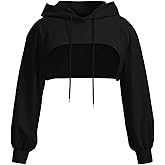 WDIRARA Women's Plus Size Drawstring Cropped Hoodie Long Sleeve Hooded Sweatshirts Streetwear
