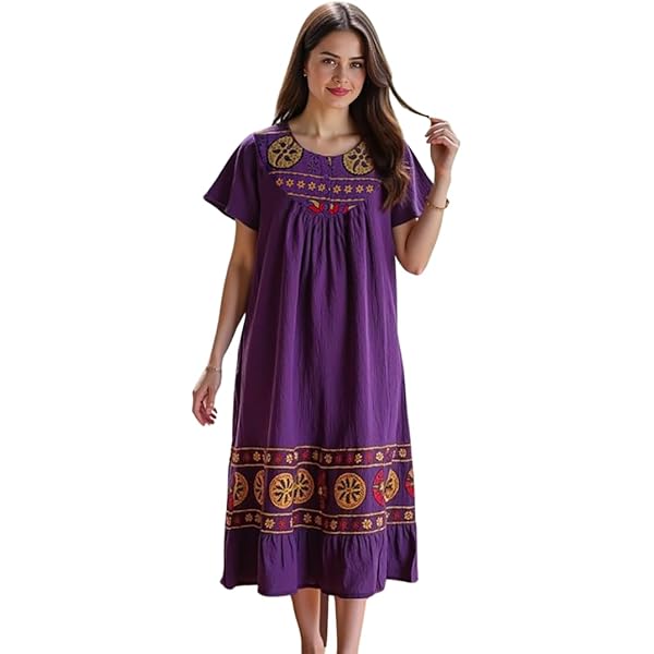 santa fe embroidered dress Santa Fe Dress, Long, 3/4 Sleeve, Orange Floral – Passementrie main image 0