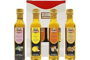 BASSO 1904 - Infused Olive Oil Gift Box Set, White Truffle, Lemon, Porcini, Oregano Extra Virgin Olive Oil, 4 bottles x 8.5 fl.oz (250ml)