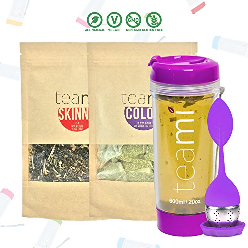 30 Day Detox Tea Kit for Teatox & Weight Loss to get a Skinny Tummy by Teami Blends | Our Best Colon Cleanse Blend to Raise Energy, Boost Metabolism, Reduce Bloating! (Big Purple Tumbler & Infuser)