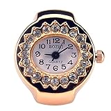 Womens Rose Gold Silver Crystal Quartz Finger Ring Watch with Gift Box (Gold Oval)