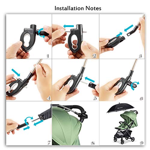 YLYYCC Baby Stroller Sun Shade/Stroller Umbrella/Uv Protection Umbrella 360 Degrees Adjustable Direction Stroller Accessories (Black-A) - Thumbnail 5