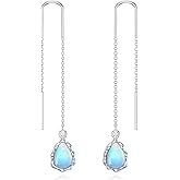 OUTANG Moonstone Teardrop Earrings for Women 925 Sterling Silver Threader Earrings Moonstone Jewelry for Mom Wife
