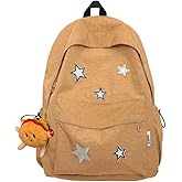 UIVXXUD Kawaii Backpack with Cute Accessories - Waterproof Nylon, Multiple Compartments, and External Pockets (Brown)