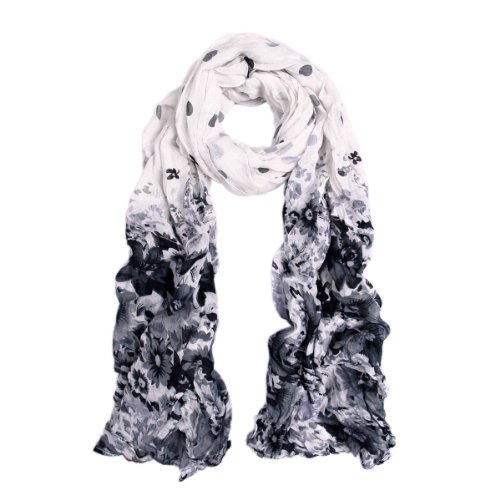 Premium Polka Dot Flower Print Scarf, White