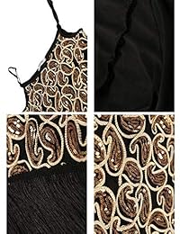 ANGVNS Vestido de honda con cuentas de Gatsby con diseño de Paisley con lentejuelas y borlas en capas para mujer