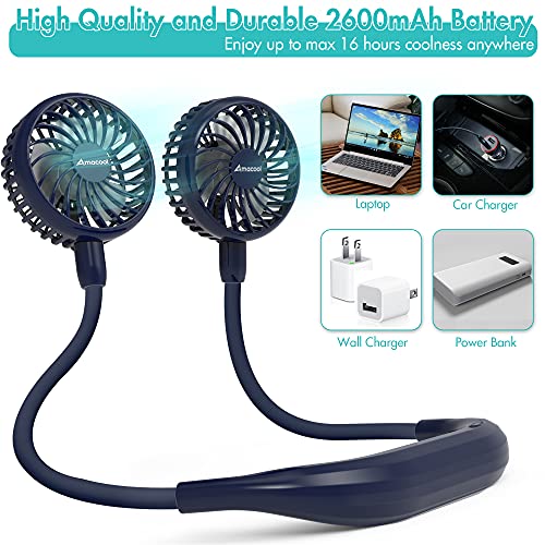 AMACOOL Neck Fan 2600mah Battery Operated Neckband Fan 6Speed Hand