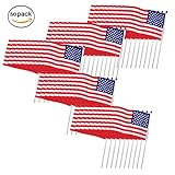 American Flags DB.WOR 50 Pack US Hand Held Stick Flags Patriotic Mini Plastic Stick Round Top Flags Decoration Parades Handheld 5.5*8.3 Inch