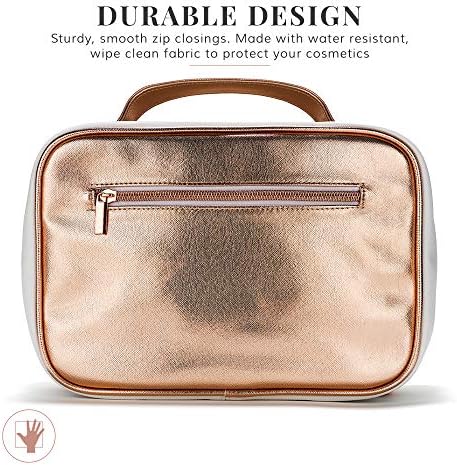 Large Hanging Toiletry Bag Women - Cosmetics Case/ Makeup Organizer with Hook with Clear Compartments by Lily England (Rose Gold) 6 Large Hanging Toiletry Bag Women - Cosmetics Case/ Makeup Organizer with Hook with Clear Compartments by Lily England (Rose Gold)